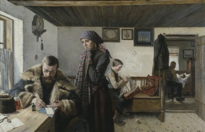 Visite a domicile du docteur - Doctor Home Visit、アスペリン、カール (1857-1932) 著。 キャンバスに油彩。 寸法: 137,5x212 cm。 ストックホルム国立美術館 作： Carl Aspelin