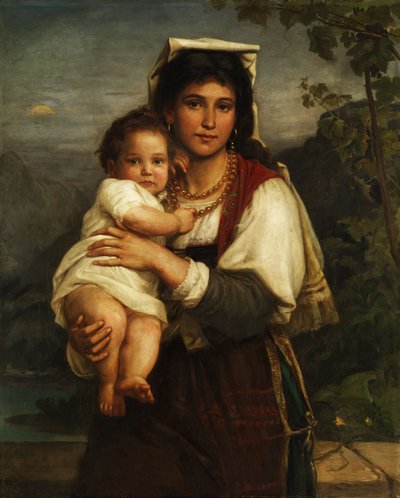 子供と若いローマの女性 作： Carl Bertling