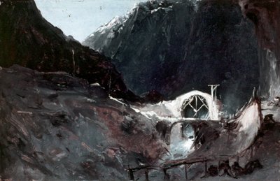 ドイツ語：Bau der Teufelsbrücke 悪魔の橋の建設 作： カール・ブレッヘン