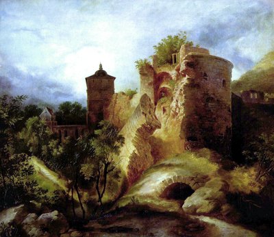 ドイツ語：Der gesprengte Turm des Heidelberger Schlosses ハイデルベルク城の吹きさらしの塔 作： カール・ブレッヘン