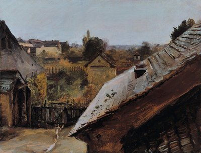 屋根と庭園の眺め、1835 作： Carl Blechen