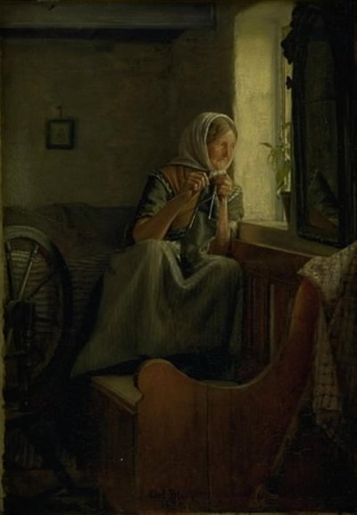 窓の外を眺める農家の老婆 作： Carl Bloch