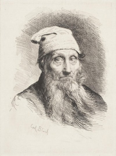 帽子をかぶった老人。 バスト画像 作： Carl Bloch