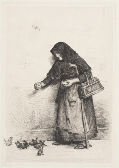 スズメを連れた妻 作： Carl Bloch