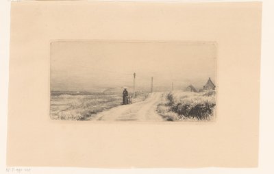 歩く女性と子供のいる田舎道 作： Carl Bloch