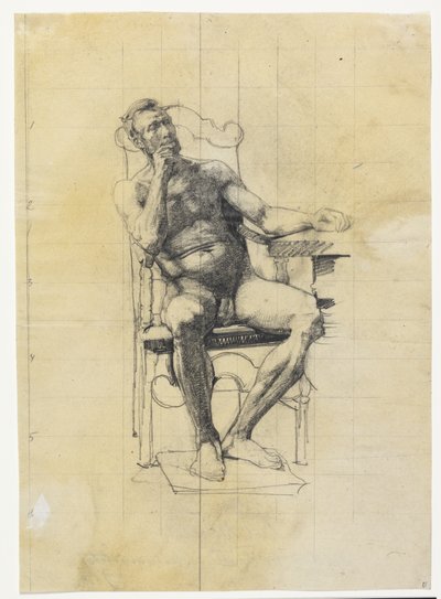 男性モデルフィギュア。 1887-89 年の大学の肖像画に描かれたフレデリク 3 世の人物像の習作 作： Carl Bloch