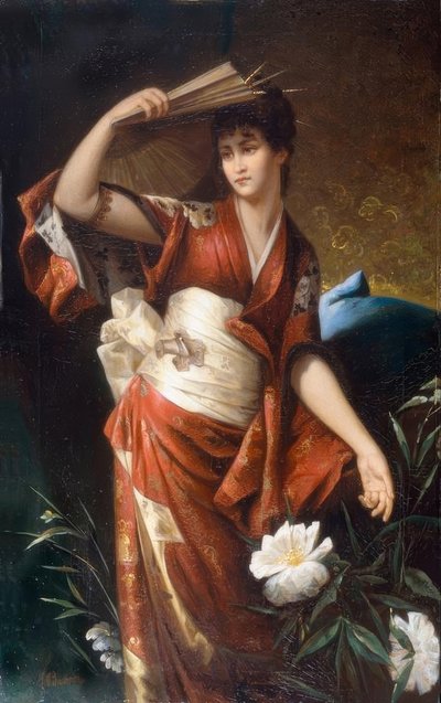 和服を着た女性の肖像 作： Carl Buchner