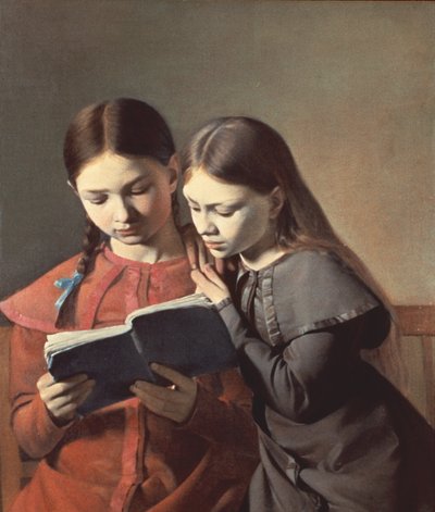 アーティストの姉妹シグネとヘンリエットが本を読んで1826 作： Carl Christian Constantin Hansen