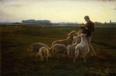 羊飼いと彼の羊とガチョウの向こう、1896 作： Carl Christian Ferdinand Wentorf