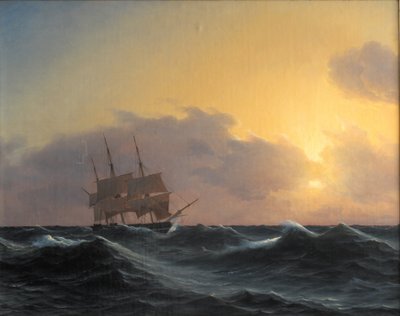 装備されたアンダーセイルを備えた嵐の中のフリゲート艦 作： Carl Dahl