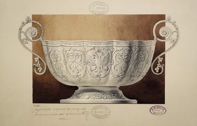双頭のワシで飾られたボウルのデザイン。シリーズマリア大王妃の持参金 作： Carl Edvard Bolin company