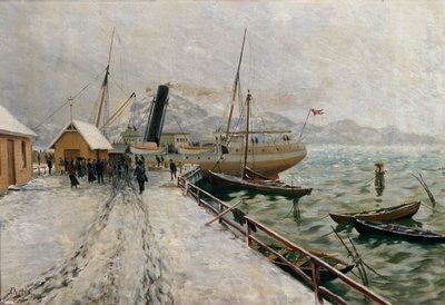 Fredriksvern の桟橋での D/S エクセレンス 作： Carl Edvard Diriks