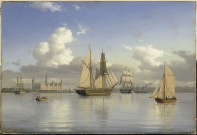 スウェーデンのクロンボー城沖の帆船、1880キャンバスに油彩 作： Carl Emil Baagoe