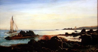 帆船のある海岸線の風景 作： Carl Frederik Sorensen