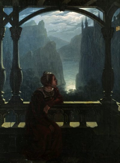 1817年の月夜の騎士の城。 作： Carl Friedrich Hampe