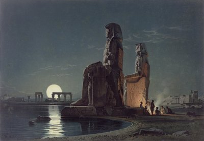 メムノンの巨像、テーベ、GWザイツが制作した24のイラストの1つ、1872年頃 作： Carl Friedrich Heinrich Werner
