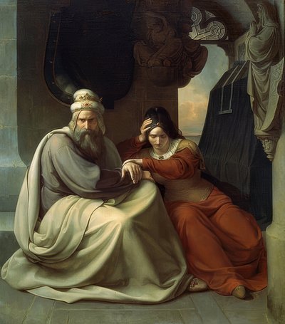 悲しんでいる王室のカップル。 1830 作： Carl Friedrich Lessing