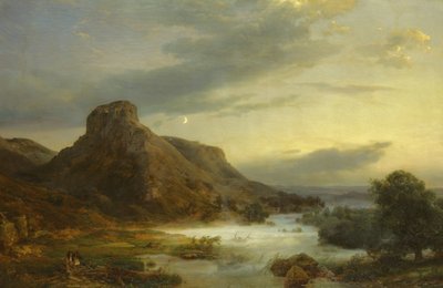 1856年の夕方の霧の中の山 作： Carl Friedrich Lessing