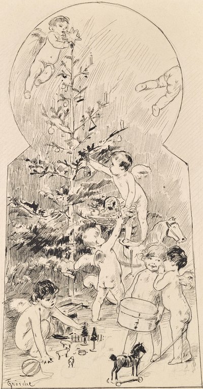 天使たち、クリスマスツリーの掃除 作： Carl Fröschl