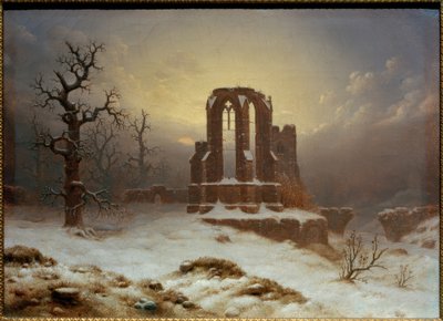 雪の中で教会の廃墟 作： Carl Georg Adolph Hasenpflug
