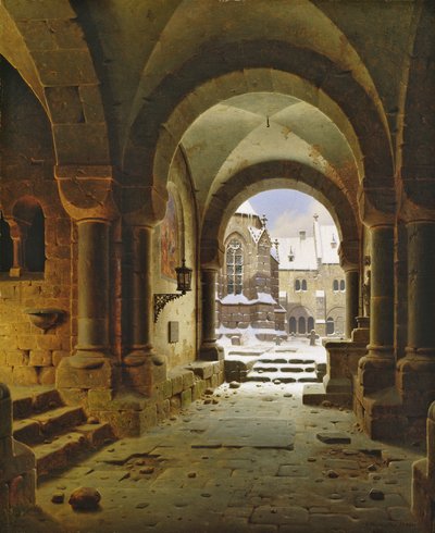 冬の修道院の門、1840 作： Carl Georg Adolph Hasenpflug