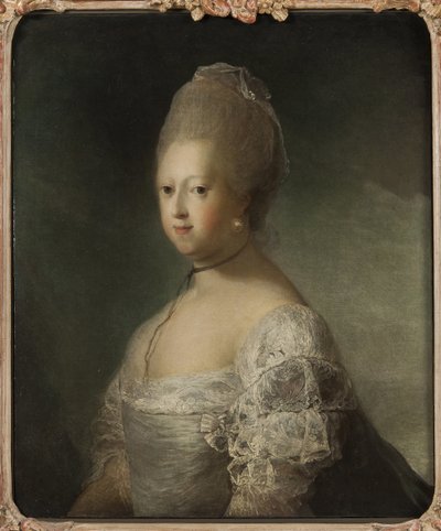 Caroline Mathilde de Hanovre, princesse de Grande Bretagne et reine consort de Danemark et Norvege - Caroline Matilda of Great Britain (1751-1775), Queen of Denmark, by Pilo, Carl Gustaf (1711-1793)の肖像。キャンバスに油彩。サイズ：76x63 cm。国名 作： Carl Gustaf Pilo