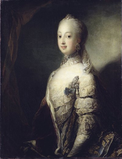 Sophie Madeleine de Danemark, reine de Suede et de Finlande - ピロ、カール・グスタフ（1711-1793）による、スウェーデンの女王、デンマークのソフィア・マグダレーナ（1746-1813）の肖像。油彩・キャンバス 作： Carl Gustaf Pilo