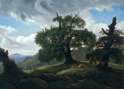 海沿いのバルト海オークの木の森の島の記憶、1835 作： Carl Gustav Carus