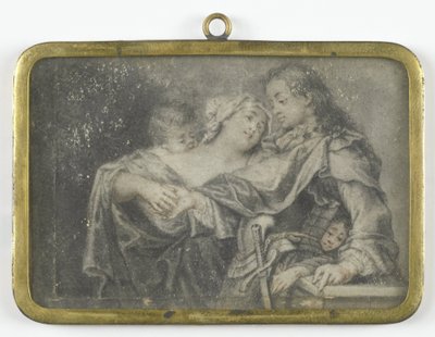 戦士の気をそらす若い女性が、子供の 1 人が彼から物を盗みます。 作： Carl Gustav Klingstedt (attributed to)