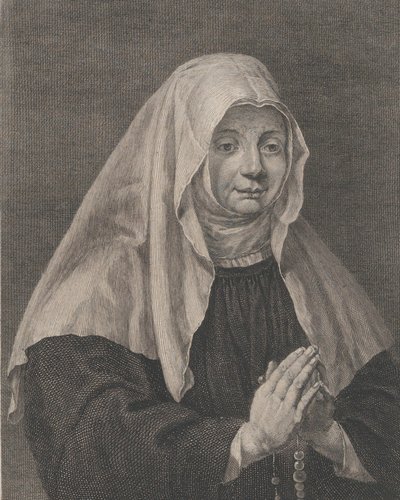祈る修道女の肖像、カリフォルニア州。 1771年。 作： Carl Guttenberg