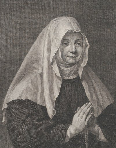 祈る修道女の肖像、カリフォルニア州。 1771年。 作： Carl Guttenberg