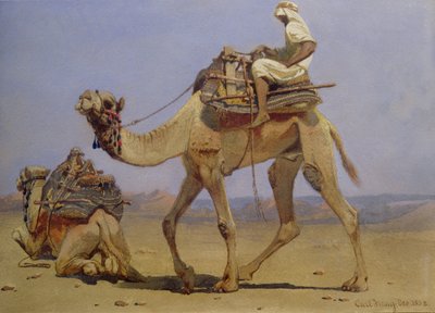 倒れる準備をしているラクダ、1858 作： Carl Haag