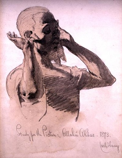 絵の祈り、絵の研究、アラハアクバル、1873年（紙に鉛筆と水彩のウォッシュ） 作： カール・ハーグ