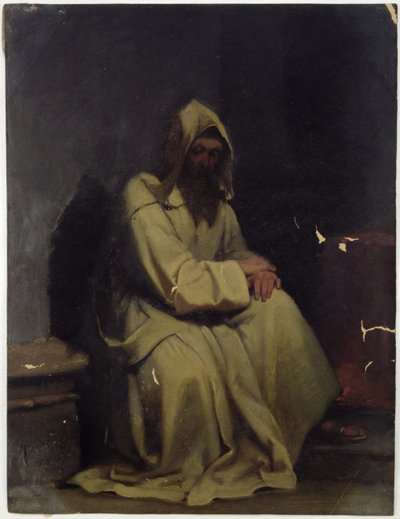 座っている修道士の肖像、1847（紙に油彩） 作： Carl Haag