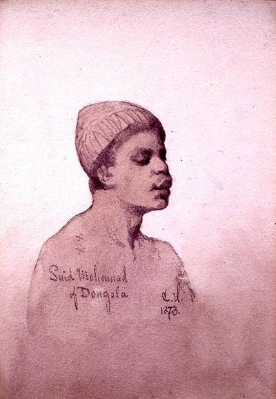 ドンゴラ（スーダン）のサイード・モハマド 1873年（紙に鉛筆と水彩画） 作： カール・ハーグ