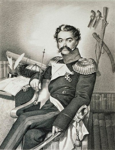 Denis Davydov 1784-1839、兵士、詩人の肖像画、19 世紀初頭。 作： Carl Hampeln von