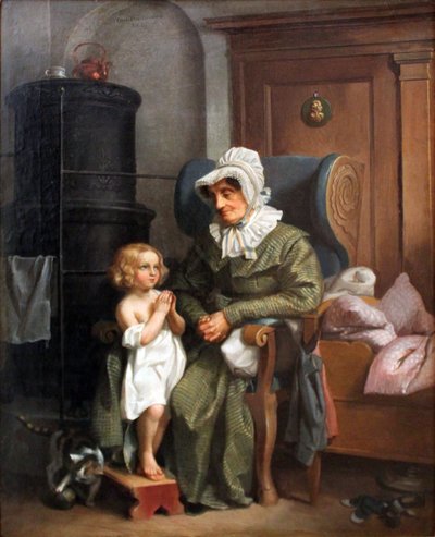 ドイツ語：Großmutter mit betendem Kind 祈る子供と祖母 作： Carl Hartmann