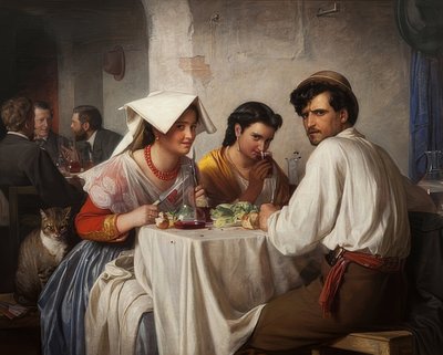 ローマのオステリア。 1866 作： Carl Heinrich Bloch