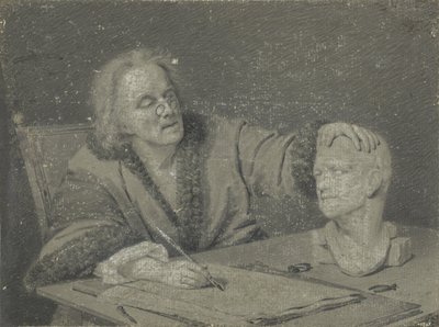 石膏頭をスケッチする製図工 作： Carl Heinrich Mylius