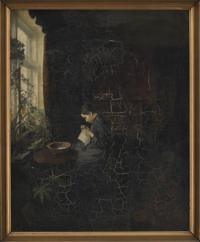 裁縫をする女の子のいるインテリア 作： Carl Holsoe
