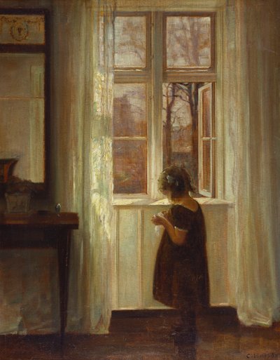 窓際に立つ少女（帆布に油彩） 作： Carl Holsoe