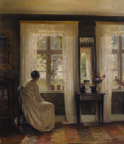 インテリアの女性（キャンバスに油彩） 作： Carl Holsoe