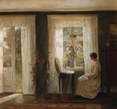 晴れた窓辺の女」（油彩・キャンバス 作： Carl Holsoe