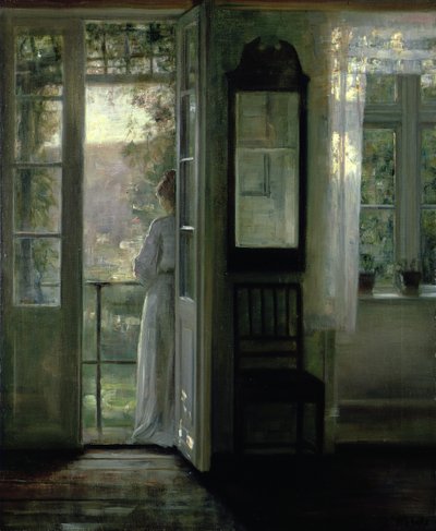 バルコニーに立っている女の子 作： Carl Holsoe