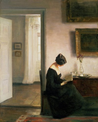 インテリアで読書する女性 作： Carl Holsoe