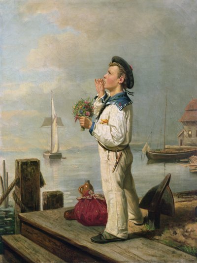 岸壁で待っている小さな船乗り 作： Carl Julius Lorck