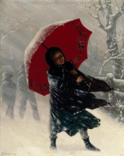 カール・クロンバーガー、吹雪の中の子供たち-絵画 作： Carl Kronberger