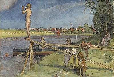 快適な入浴場所、Aホームシリーズ、c.1895（紙にトイレ） 作： Carl Larsson