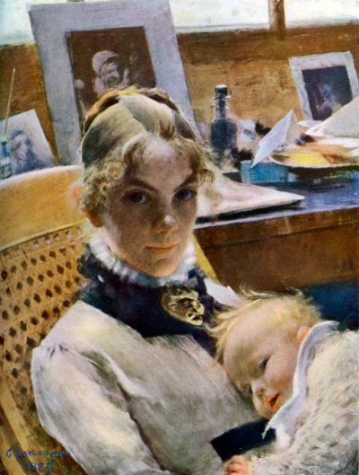 スタジオアイディル：アーティストの妻と娘のスザンヌ、1885年1945年 作： Carl Larsson