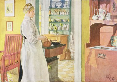 アンナ・アーンボム（キッチンシーン）、パブ。 「Lasst Licht Hinin」（「Let in More Light」）、1909 作： Carl Larsson